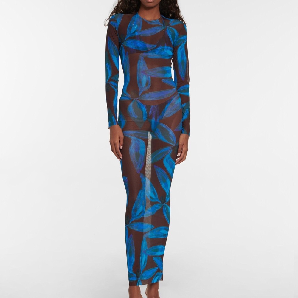 NWT Louisa Ballou blue orchid mesh high tide maxi dress